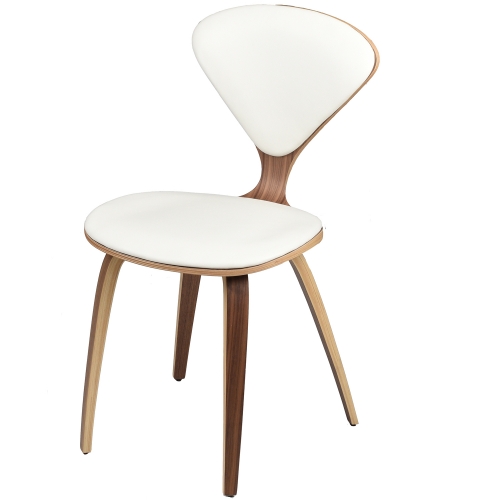 Satine Dining Chair in White Leather on Walnut Veneer Frame